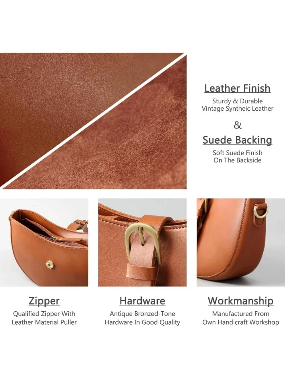 Vintage Vegan Leather Crescent Bag | Retro Hobo Satchel | Women's Lunar Purse